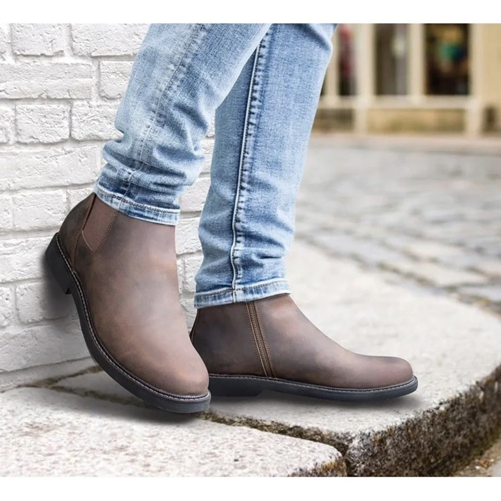 Apex Mens Logan Leather Chelsea Boot Brown Mens 12 Medium Side Zip‎ New